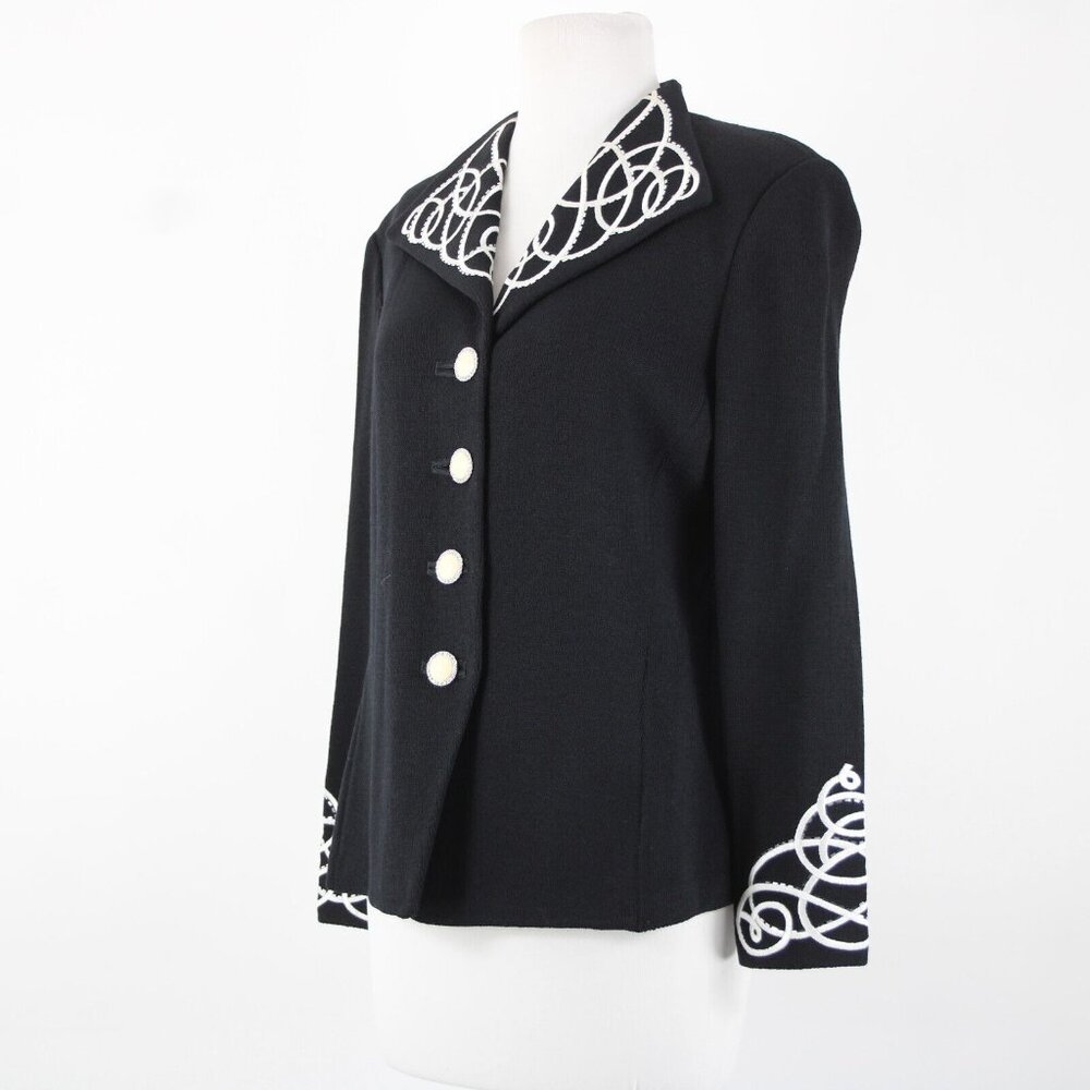 St John Evening Sz 8 Black White Paillette Rhinestones Santana Knit Jacket - Picture 12 of 16